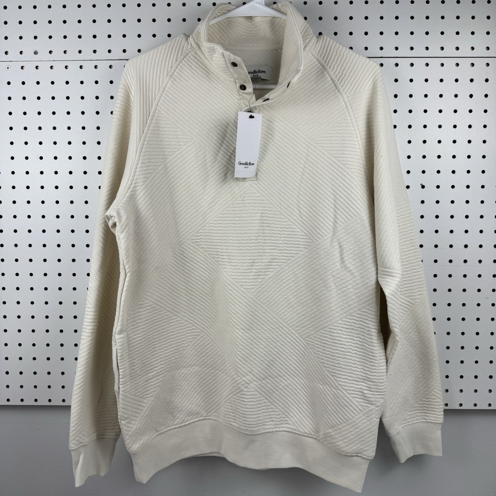 NWT Goodfellow & Co Men's Quilted Snap Pullover Sweatshirt Ivory Size‎ S